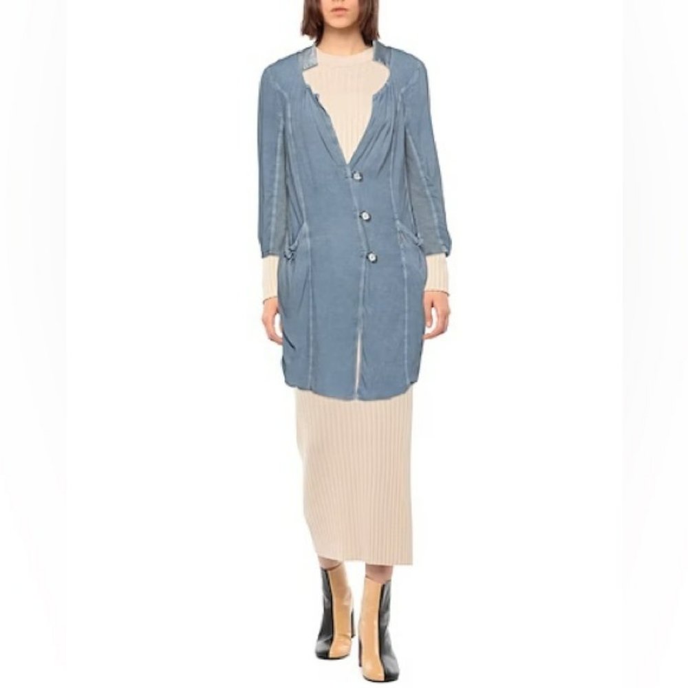 ELISA CAVALETTI Slate Blue Slouchy Jersey Buttoned Long Overcoat NWT crepe SP